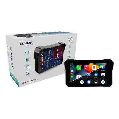 Central Multimídia para Moto Aikon C5 – Tela HD 5", CarPlay & Android Auto Sem Fio, Impermeável IPX7