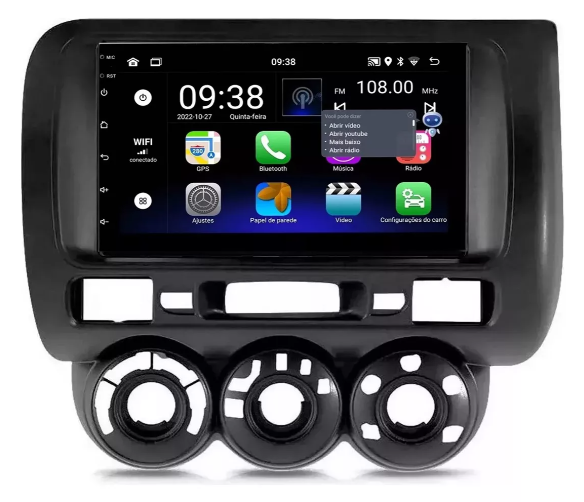 Multimidia Honda Fit 7p Android OctaCore 4gb Carplay Voz