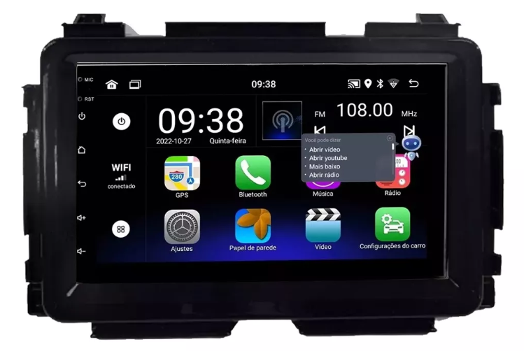 Multimidia Honda Hrv 7p Android OctaCore 4gb Carplay Voz